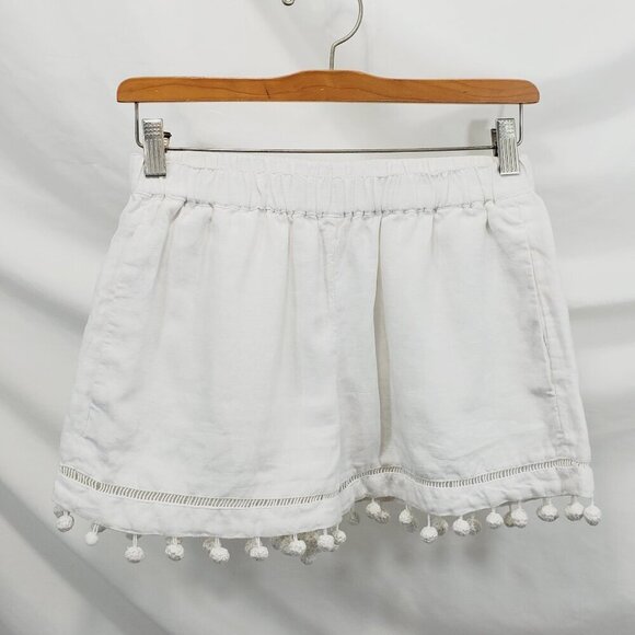Club Monaco Pants - Club Monaco White Pom Trim Linen Elastic Waist Short Woven Pockets 00 (A-4)